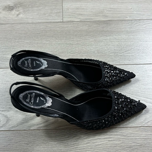 Rene Caovilla Black Sequin Pointed Toe Low Heels - Picture 3 of 13